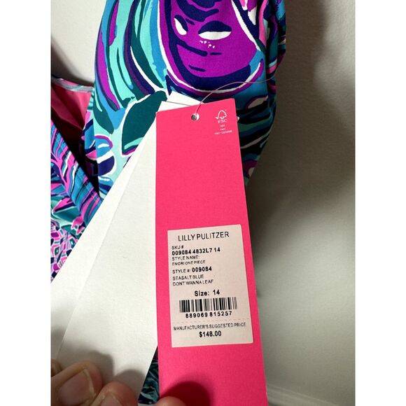 Lilly Pulitzer 14 Emori Seasalt Blue Don't Wanna Leaf One Piece Swimsuit $148 - Picture 9 of 11